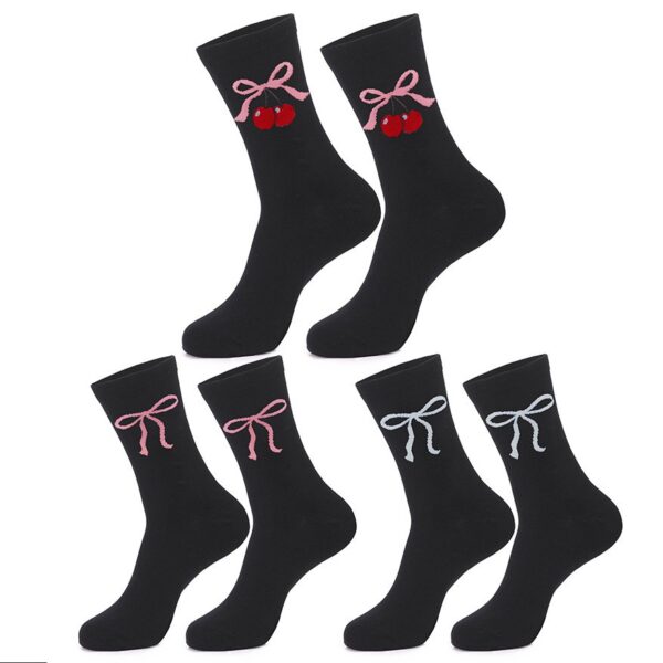 oly-b2a400737c816df1f261eadc4e4e27d0 Wholesale Fashion Knitted Jacquard Bow Mid Calf Cotton Socks for Women Trendy Sweet Style Resale