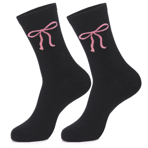 oly-b2af172621bb6aab6478bd165abd1a21 Wholesale Fashion Knitted Jacquard Bow Mid Calf Cotton Socks for Women Trendy Sweet Style Resale