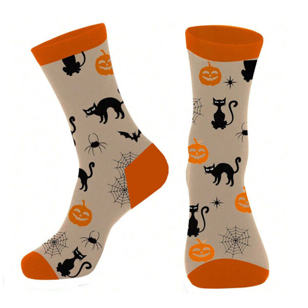 Wholesale Halloween Cat and Skull Cartoon Mid Tube Socks Winter Absorbent Socks for Unisex Holiday Gift