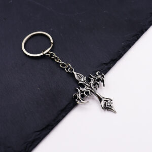 Wholesale Silver Titanium Steel Flame Cross Keychain Trendy Car Key Accessory