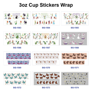 oly-b36797f72cd266dcdf922b89d0960990 Wholesale 8pcs Mixed Cartoon Character Floral Butterfly Print 3oz Cup Stickers Wrap OLY Exclusive