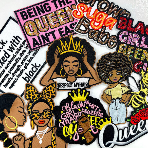 Wholesale Polyester Embroidered Patches Leopard Print Afro Girl for Shoes Hats DIY Accessory