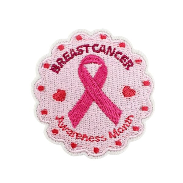 oly-b412c08b7a6384dc9c4bff460b391015 Wholesale Polyester Thread Iron-On Patch Pink Ribbon Design Embroidered Decorative Patch for Women's Clothing