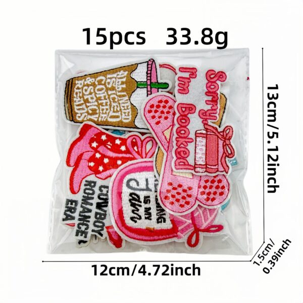 Wholesale Decorative Book Sticker Set - 15 Pieces Pink Reading Theme Embroidered Patches for DIY Craft, Clothing, Bag Accessory