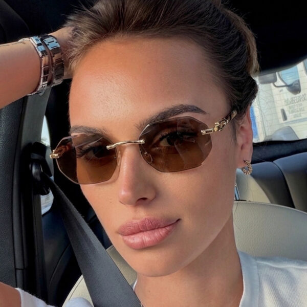 Wholesale Frameless Polygon Women's Sunglasses Trendy UV400 Sun Shades with Gold Frame and Gray Lenses for Everyday Wear