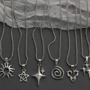 oly-b438b5c0a29b09b5df47cb80a33f3427 Wholesale Stainless Steel Y2K Star Necklace Set, Punk Thick Chain, 6 Pcs, Fashion Jewelry Accessory