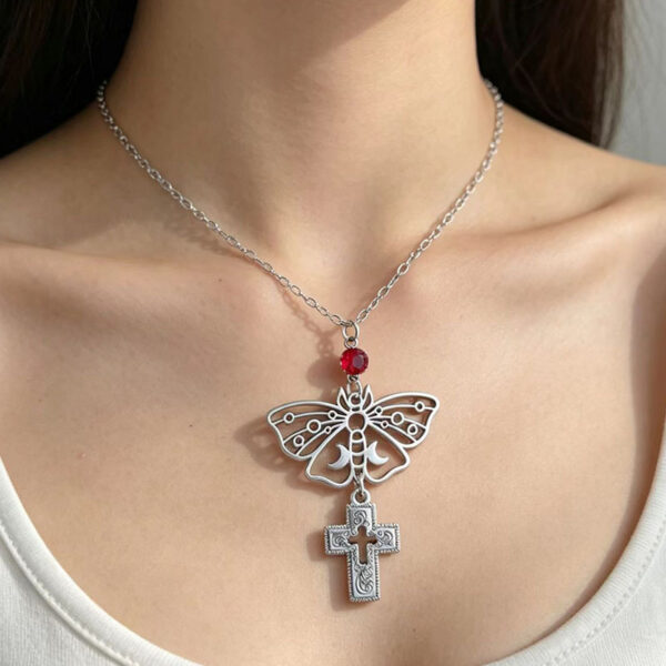 oly-b4631a122b2d52f199a4eb4f60ab6055 Wholesale Trendy Gothic Style Hollow Butterfly Cross Pendant Necklace with Red Rhinestone Y2K Sweet Cool Choker Fashion Jewelry Accessory for Party Gift