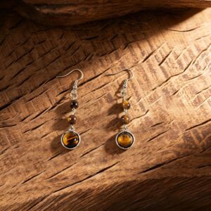 Wholesale Retro Bohemian Tassel Earrings Tiger Eye Stone Zinc Alloy Jewelry Accessory Gift