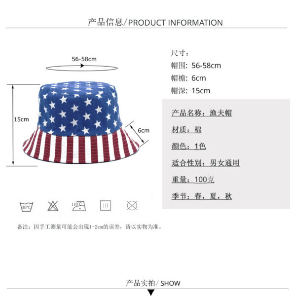 Wholesale American Flag Print Fisherman Hat for Women Sun Protection Canvas Bucket Hat Summer Everyday Wear