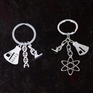 oly-b4c986d7768f6192c0b3c9c4e16745f5 Wholesale Modern Science Lab Flask Microscope DNA Biologist Keychain Alloy Car Key Accessory