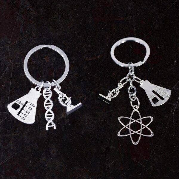 Wholesale Modern Science Lab Flask Microscope DNA Biologist Keychain Alloy Car Key Accessory