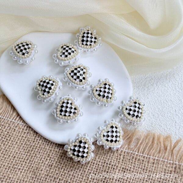 Wholesale Resin White Heart Checkerboard Beads Phone Charm DIY Craft Supply