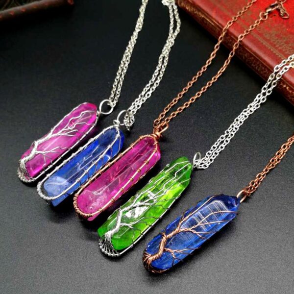 oly-b52cee71ba9f6872aacbc718bf6d89ee Wholesale Handmade Wire-Wrapped Crystal Tree of Life Necklace Colorful Crystal Stone Pendant Jewelry Gift