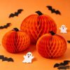 Wholesale Paper Pumpkin Honeycomb Ball Halloween Decoration Black Handle Hanging Ornament for Party Home Decor