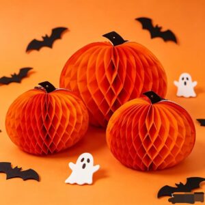 Wholesale Paper Pumpkin Honeycomb Ball Halloween Decoration Black Handle Hanging Ornament for Party Home Decor