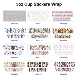 Wholesale 8pcs Mixed Variety Figure Floral Print 3oz Cup Stickers Wrap OLY Exclusive
