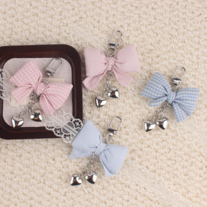 Wholesale Trendy Blue Plaid Bow Silicone Keychain Bag Charm Decorative Accessory Gift