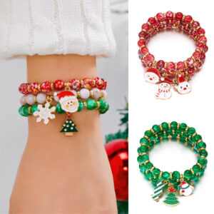oly-b6c1dc615e2d058b981a56eee07dbb01 Wholesale Alloy Christmas Beaded Bracelet Set 3Pack Cartoon Pendant Jewelry Accessory