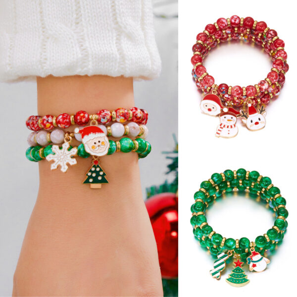 Wholesale Alloy Christmas Beaded Bracelet Set 3Pack Cartoon Pendant Jewelry Accessory