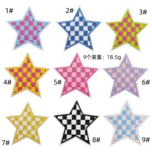 Plaid five-pointed star cloth stickers 9 pieces