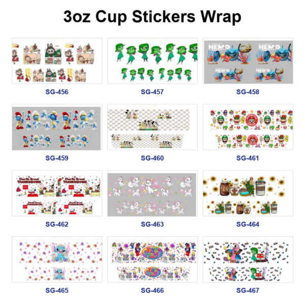 Wholesale 8pcs Mixed Cartoon Characters Patterns 3oz Cup Stickers Wrap OLY Exclusive