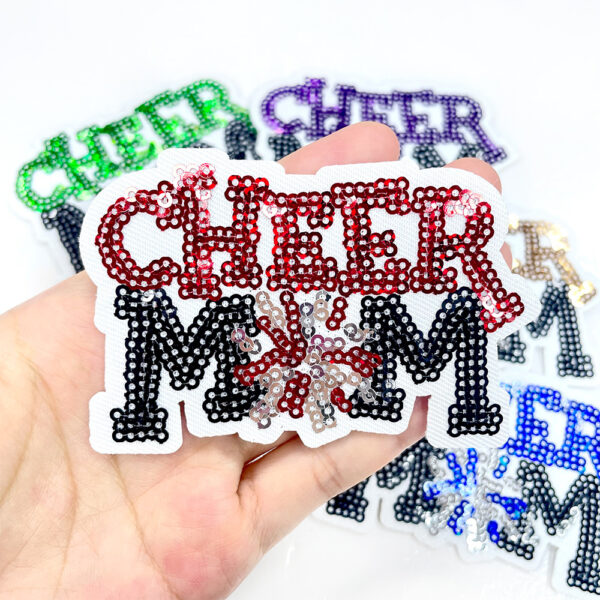 oly-b727f315efe2c9a8f0c4e45c2f185754 Wholesale Sequin Cheer Mom Patch - Iron-On Applique for Jackets, Fashion Accessory for Everyday Use