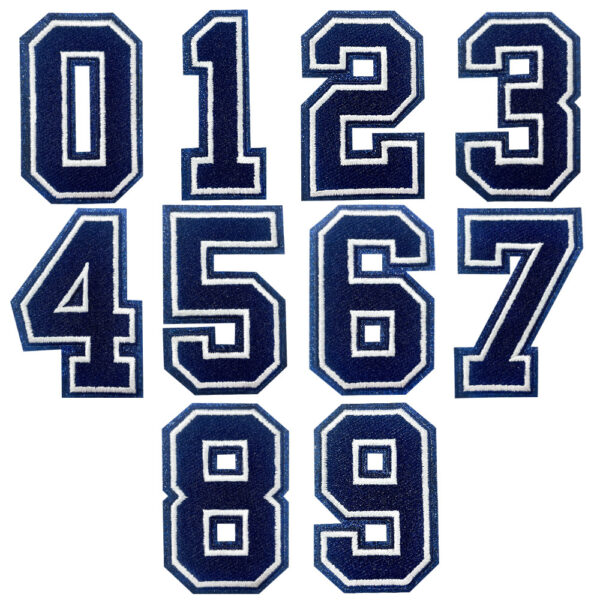 oly-b76ddda2f4eadf44fd44f0142c7ecb81 Wholesale Stylish Arabic Number Embroidery Patches Iron On Polyester Patches for Clothing Blue White DIY Gift Accessory