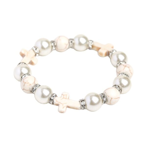 oly-b7794982229704e9db2e37c82f62d605 Wholesale Cross Bracelet Turquoise Glitter Pearl Unisex Everyday Wear Fashion Accessory