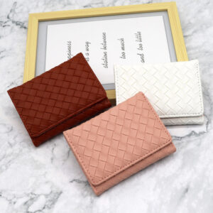 oly-b77d4cd6239efeab09b0c6c1e22f7e4a Wholesale Modern PU Leather Tri Fold Wallet with Braided Pattern White Boutique Resale