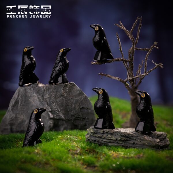 Wholesale Cartoon Style Black Resin Crow Ornament Tilted Head Halloween Home Decor