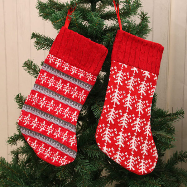 Wholesale Knitted Striped Christmas Stocking Holiday Gift Decorative Bag for Boutique Resale