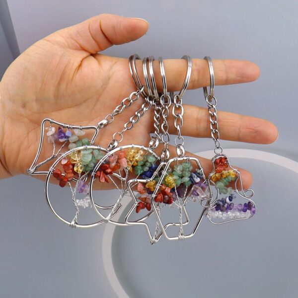 oly-b7fe58b66ccad867a61d8cd9f4ca83c8 Wholesale Metal Tree of Life Keychain Pendant with Natural Crystal Stones Fashion Accessory Bag Charm Boutique Resale