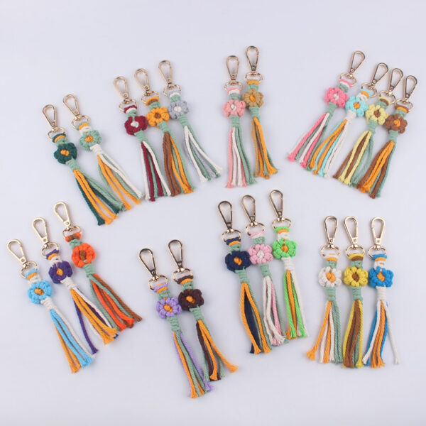 oly-b817bbcc90ae8df2531f4f054319baa4 Wholesale Handmade Crochet Flower Keychain Beige Cotton Rope Korean Style Graduation Gift