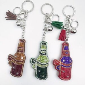 Wholesale Cartoon Wine Bottle Rhinestone Keychain Tassel Fashion Accessory Gift