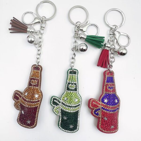 Wholesale Cartoon Wine Bottle Rhinestone Keychain Tassel Fashion Accessory Gift