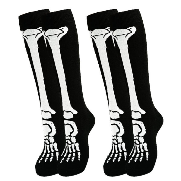 Wholesale Polyester Cartoon Print Halloween Skeleton Mid Calf Socks for Unisex Sweat Absorbing Gift