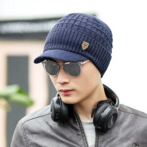 Wholesale Trendy Red Fleece Lined Knitted Hat with Visor, Warm Winter Beanie, Resale Ready