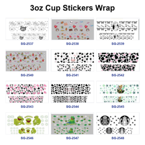 Wholesale 8pcs Mixed Cartoon Cow Print Fairy Print 3oz Cup Stickers Wrap OLY Exclusive