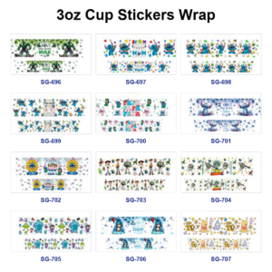 Wholesale 8pcs Aesthetic Blue Cartoon Character 3oz Tumbler Stickers Wrap OLY Exclusive