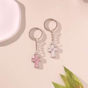oly-b92e9fd1625c7243e0bfed46feafbf91 Wholesale Metal Double Cross Pendant Keychain, Korean Style Fashion Accessory for Bags and Car Keys