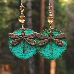 Wholesale Trendy Dragonfly Earrings Bronze Green Alloy Ethnic Style Women's Jewelry