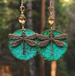 Wholesale Trendy Dragonfly Earrings Bronze Green Alloy Ethnic Style Women's Jewelry