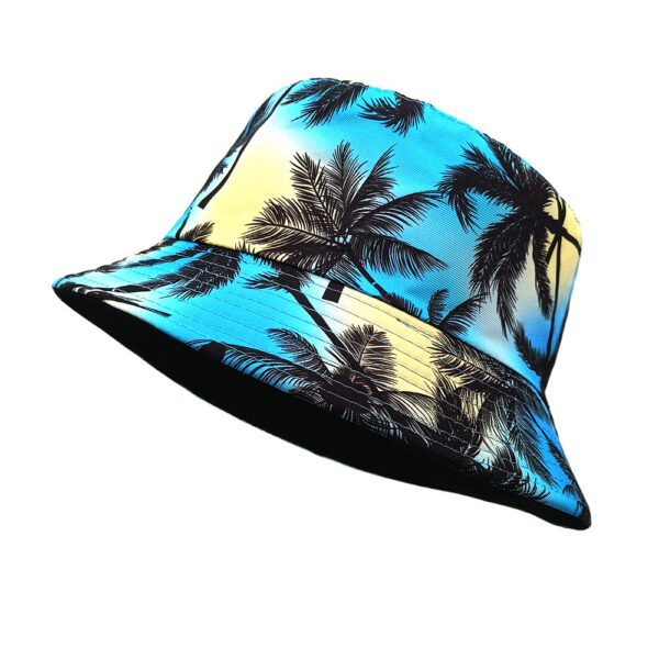 oly-b98c04b20023ff349be9d438c50a70e1 Wholesale Chic Orange Double Sided Fisherman Hat with Colorful Coconut Tree Print Unisex Sun Hat