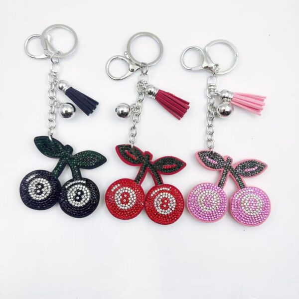 Wholesale Rhinestone Cherry Keychain Zinc Alloy Leather Pendant Fashion Accessory