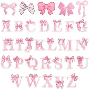oly-ba013dec4098986a8456d68c7578b9c1 Wholesale Chic Pink Bow Embroidery Iron-On Patches 26 Pieces for Clothing Gift Set