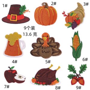 Pack of 9 thanksgiving cloth stickers