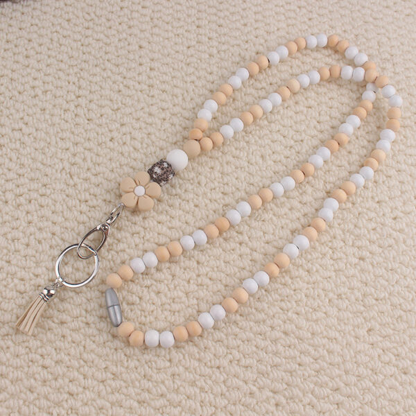 oly-baa4f397ef0f93f79a15789315cc8bb4 Wholesale Floral Beaded Silicone Lanyard with Ball Chain for ID Card Trendy Everyday Jewelry Accessory