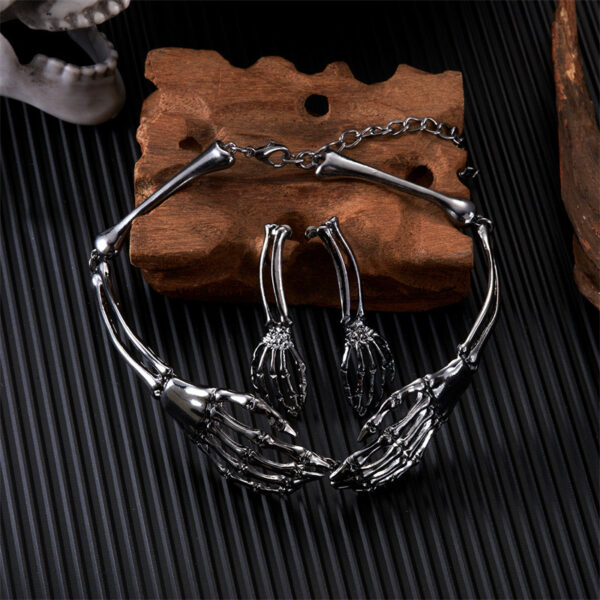 oly-baae5febc388f7c0793eb7cda9005154 Wholesale Dark Retro Bone Ghost Hand Necklace and Earring Set - Punk Halloween Party Jewelry Accessory