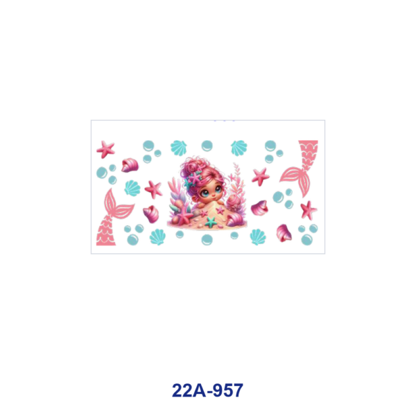 oly-bab3549e4bbda917e6e88b02c4a5cee8 Wholesale 5pcs Bright Coastal Cartoon Mermaid Seashell Starfish Fish Tail Bubble Mixed Decor Prints 16oz Cup UV DTF Wraps