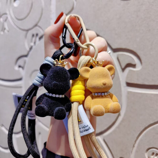 Wholesale Flocked Crown Bear Couple Keychain Pendant Creative Car Key Decorative Accessory Gift